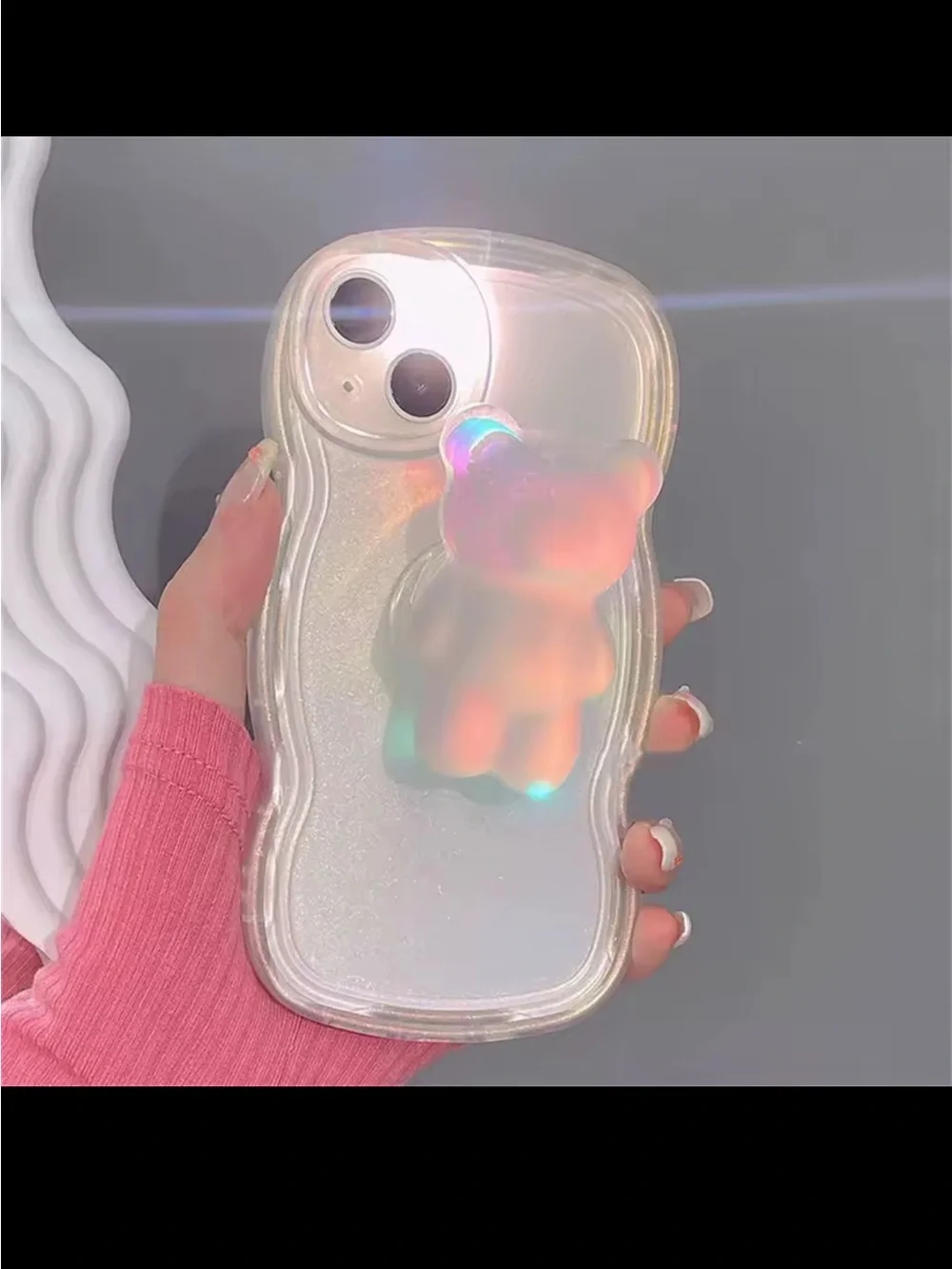 Iridescent Gummy Bear Phone Grip – White